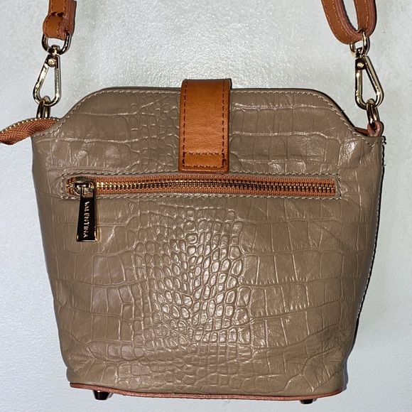 Valentina Genuine Leather Taupe Croc Embossed Crossbody Purse-Made in Italy - Picture 6 of 15